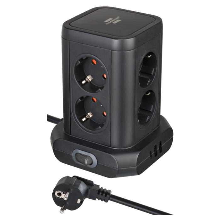 Stekkerdoos Brennenstuhl toren 8 voudig met 2x USB A 1x USB C PD zwart