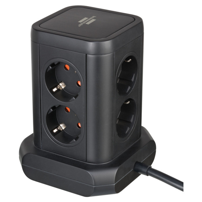 Stekkerdoos Brennenstuhl toren 8 voudig met 2x USB A 1x USB C PD zwart