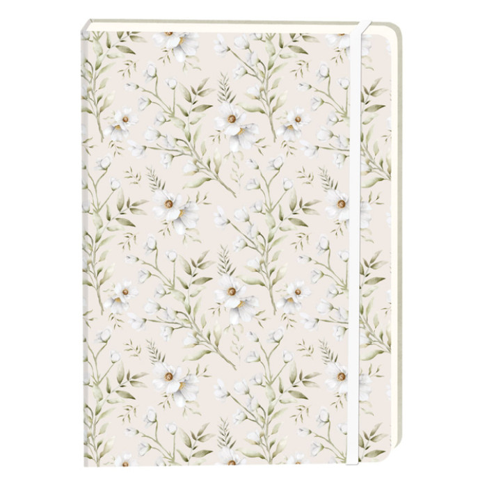 Notitieboek witte bloemen A5 lijn 92pag sc creme