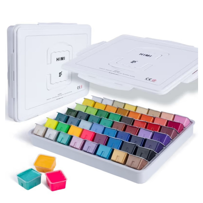 Gouache HIMI 56 kleuren 30gr neon en mtl box wit