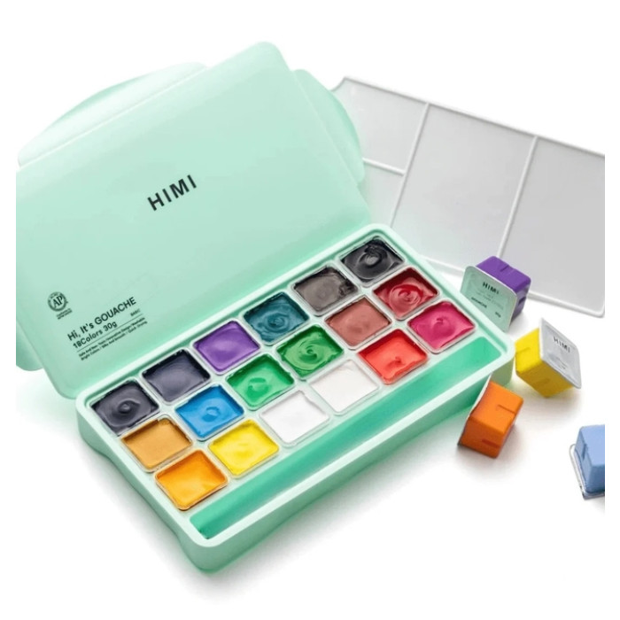 Gouache HIMI 18 kleuren 30gr box groen