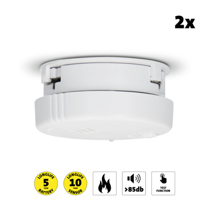 Rookmelder Alecto mini 2 stuks met 5 jaar batterij SA102 wit