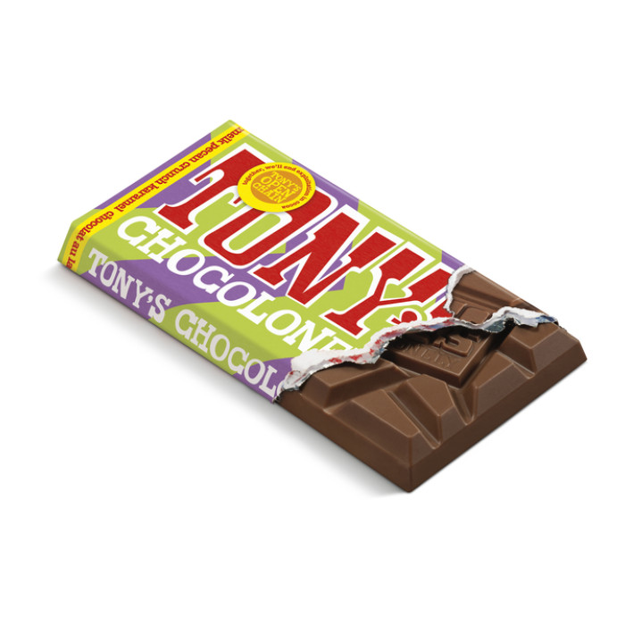 Chocolade Tony's Chocolonely melk karamel pecan crunch reep 90 gram