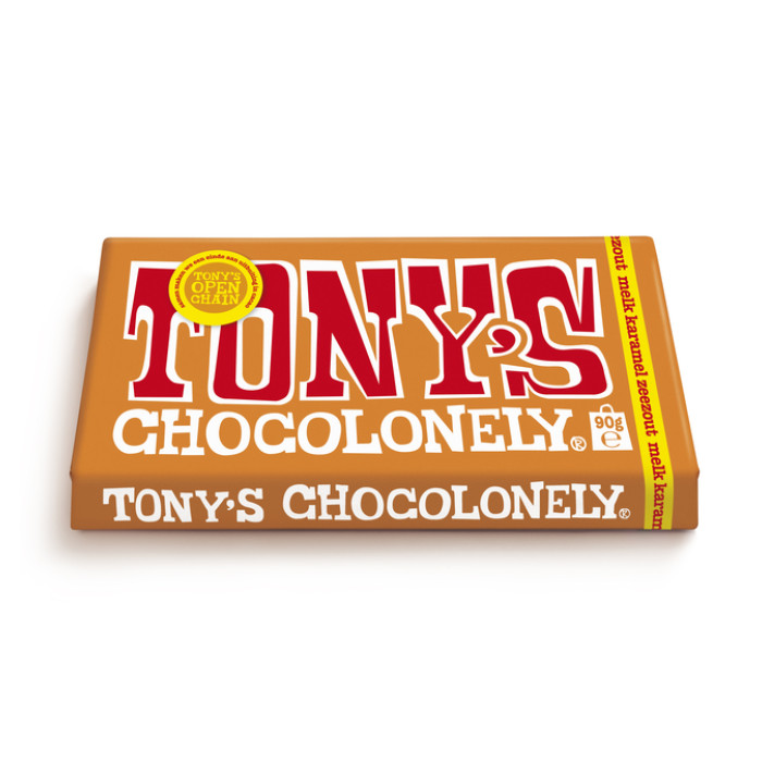 Chocolade Tony's Chocolonely melk karamel zeezout reep 90 gram