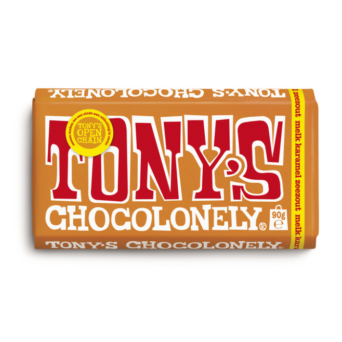 Chocolade Tony's Chocolonely melk karamel zeezout reep 90 gram