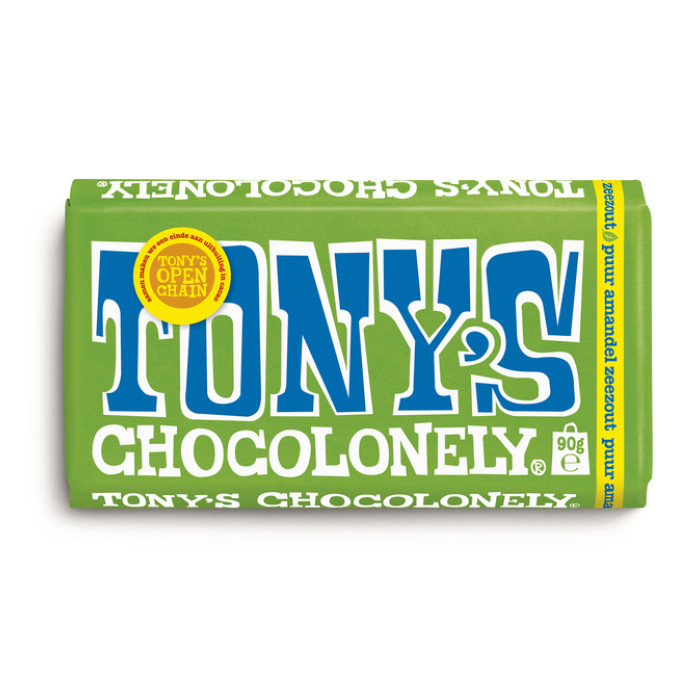 Chocolade Tony's Chocolonely puur amandel zeezout reep 90 gram