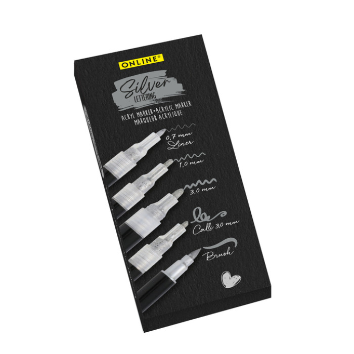 Acrylmarker Online lettering 5 breedtes zilver