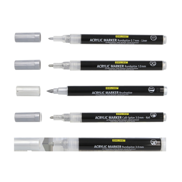 Acrylmarker Online lettering 5 breedtes zilver