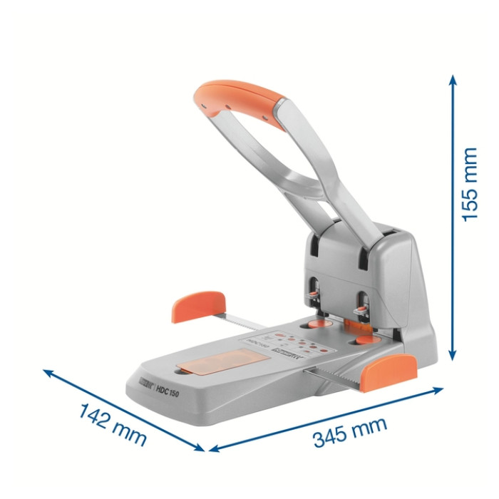 Perforator Rapid Supreme HDC150/2 heavy duty 2-gaats 150 vel zilver/oranje