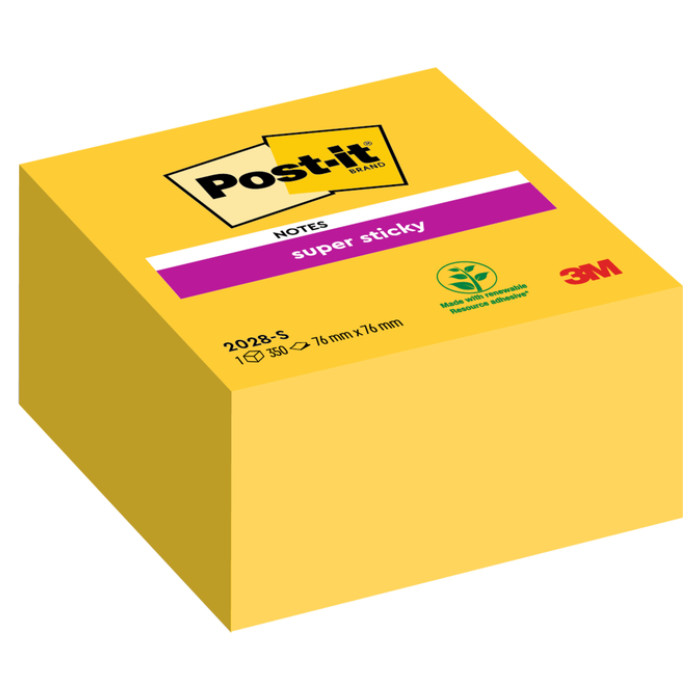 Memoblok Post-it 2028 Super Sticky 76x76mm kubus neon geel