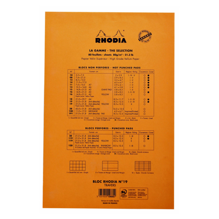 Schrijfblok Rhodia A4 lijn 80 vel 80gr geel