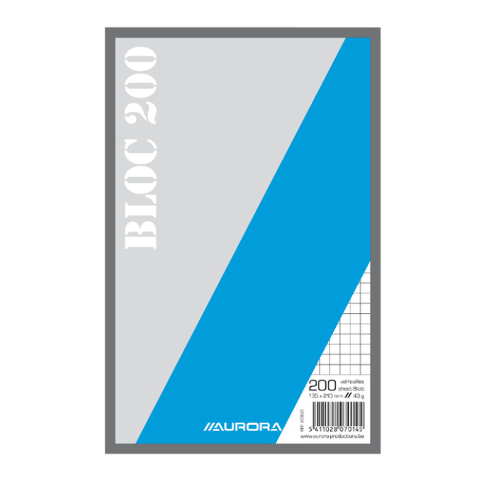 Kladblok Aurora 135x210mm ruit 5X5mm 200 vel 45gr
