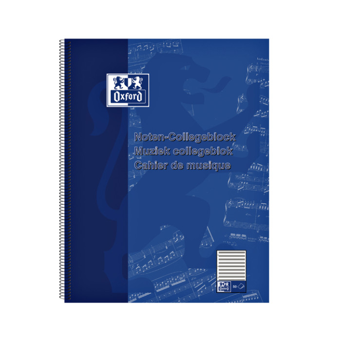 Collegeblok Oxford A4+ muziek 4-gaats 100 pagina's 80gr blauw