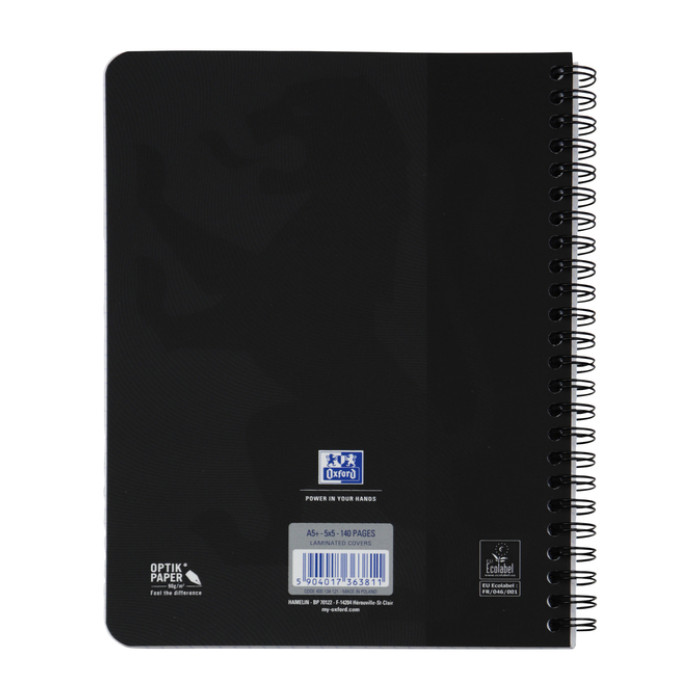 Spiraalblok Oxford Touch A5 ruit 5x5mm 140 pagina's 80gr zwart