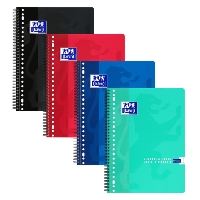 Collegeblok Oxford School A4 ruit 10x10mm 23-gaats 160 pagina's 80gr assorti