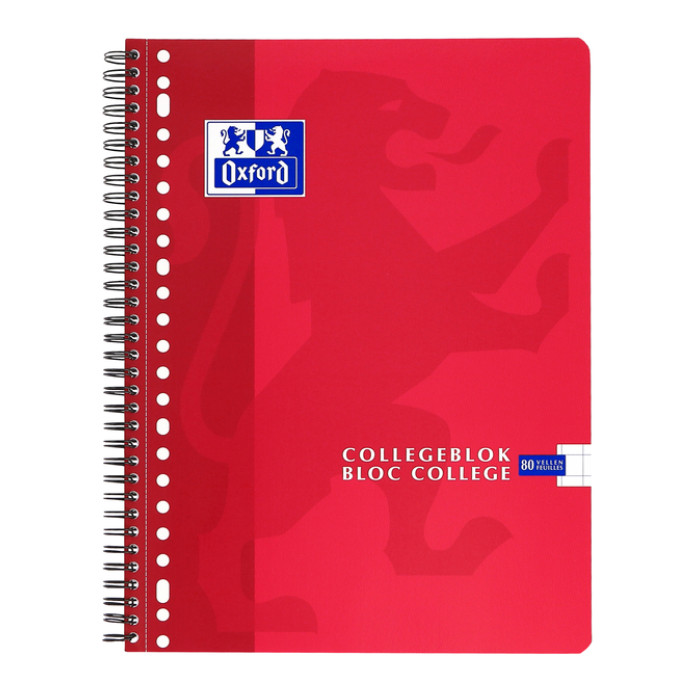 Collegeblok Oxford School A4 ruit 10x10mm 23-gaats 160 pagina's 80gr assorti