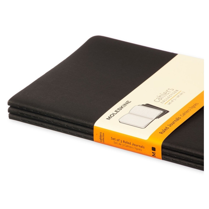 Schrift Moleskine 130x210mm lijn 160 pagina's 70gr zwart set à 3 stuks