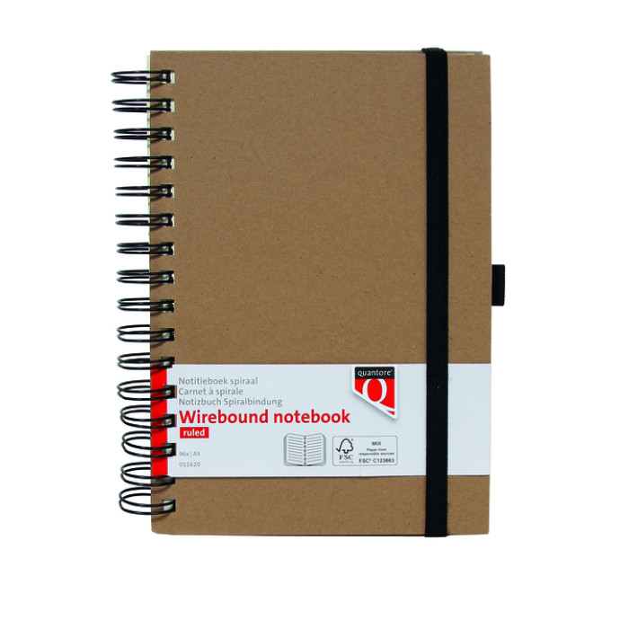 Notitieboek Quantore A5 spiraal lijn 192blz 80gr kraft