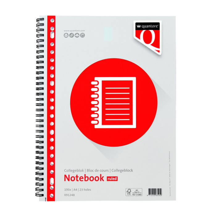 Collegeblok Quantore A4 lijn 23-gaats 100vel 70gr
