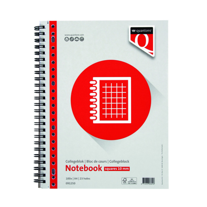 Collegeblok Quantore A4 ruit 10mm 23-gaats 100vel 70gr