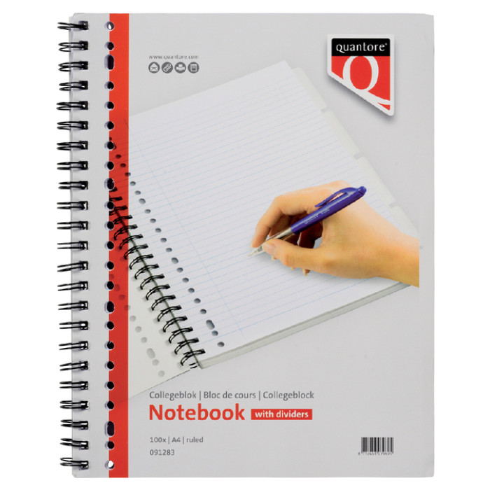 Collegeblok Quantore A4 lijn 23-gaats 4 tabs 100vel 70gr