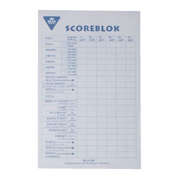 Scoreblok Yahtzee 94x145mm 250 vel