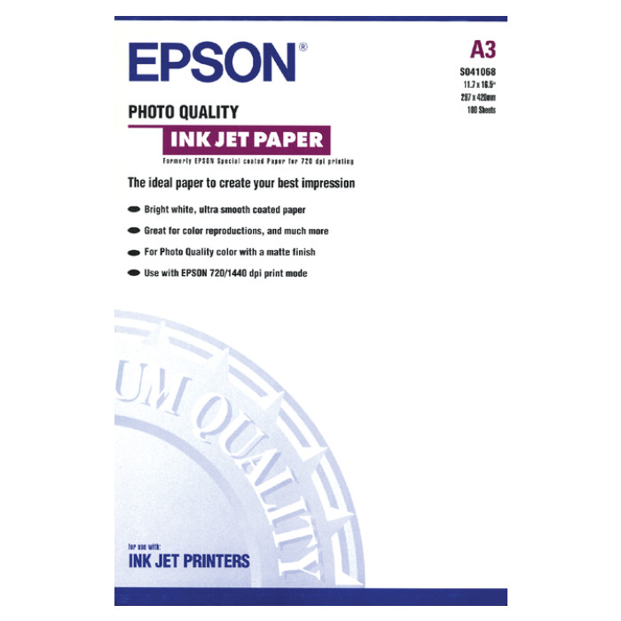 Inkjetpapier Epson S041068 A3 mat 105gr 100 vel