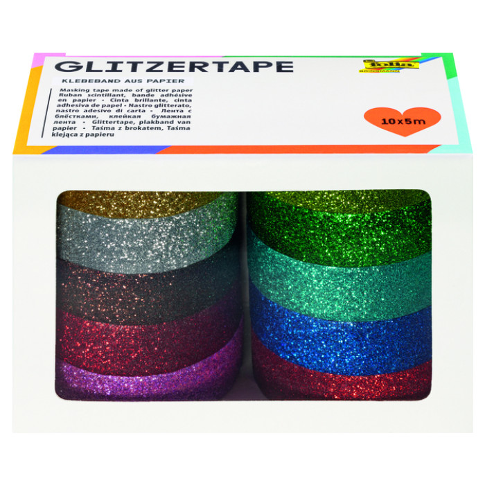 Plakband Folia glitter 5mx15mm 10 stuks 10 kleuren