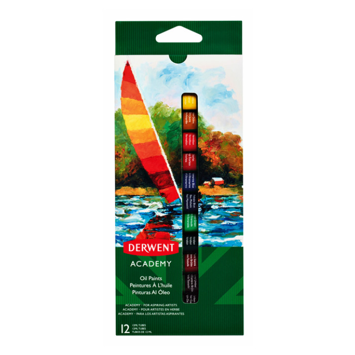 Olieverf Derwent Academy blister à 12 tubes à 12ml assorti