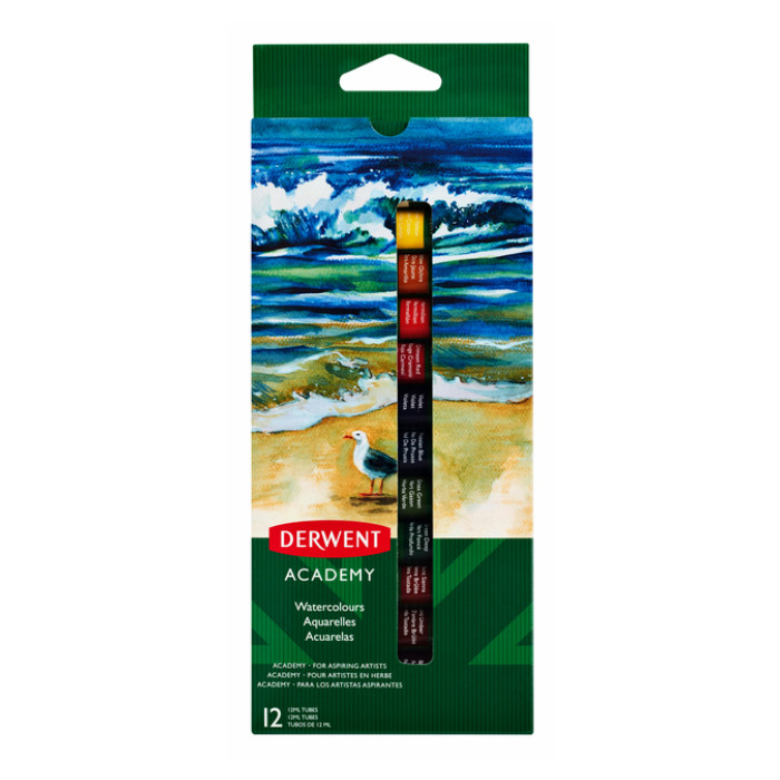 Aquarelverf Derwent Academy blister à 12 tubes à 12ml assorti