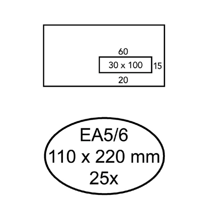 Envelop Quantore 110x220mm venster 3x10cm rechts zelfklevend 25 stuks