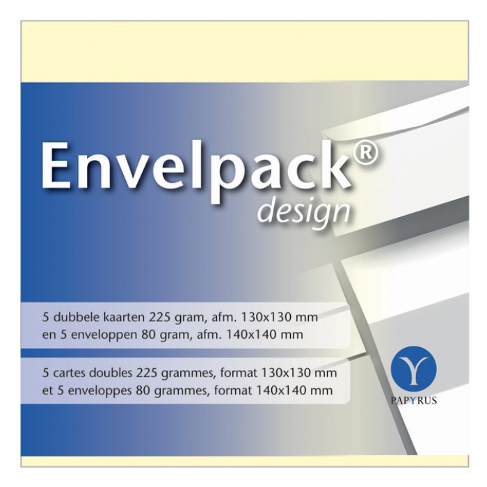 Dubbele kaart Papyrus Envelpack Design vierkant 140x140mm ivoor 894440 set van 5