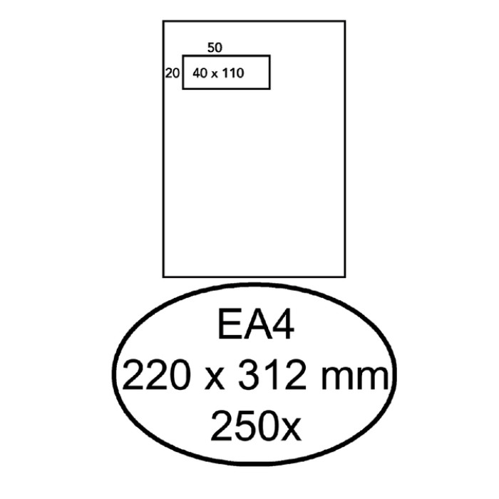 Envelop Hermes akte EA4 220x312mm venster links 4x11cm zelfklevend wit doos à 250 stuks