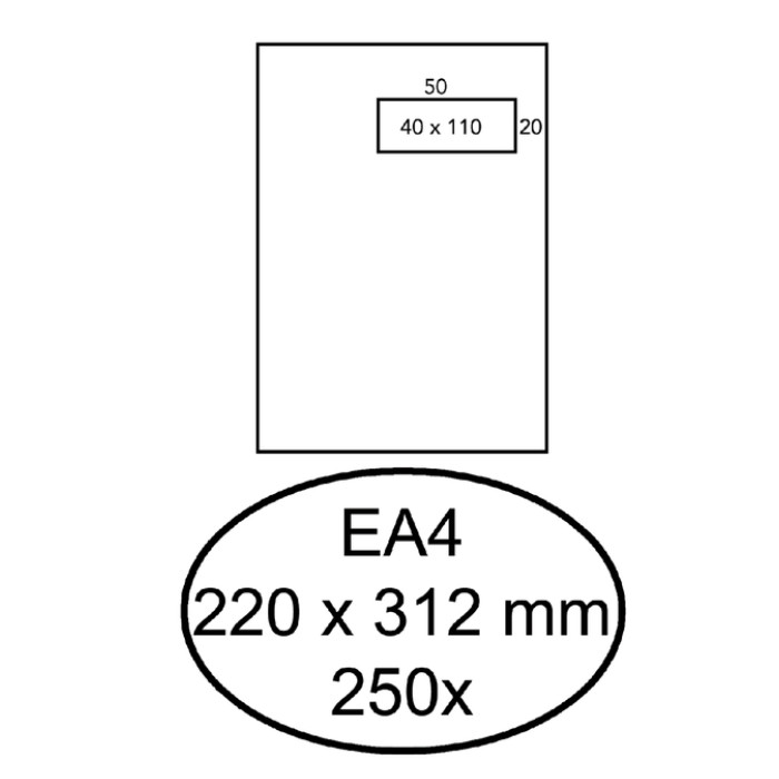Envelop Hermes akte EA4 220x312mm venster rechts 4x11cm zelfklevend wit doos à 250 stuks