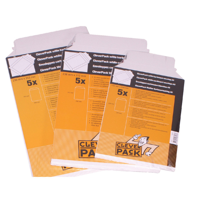 Envelop CleverPack karton B4 250x353mm wit pak à 5 stuks