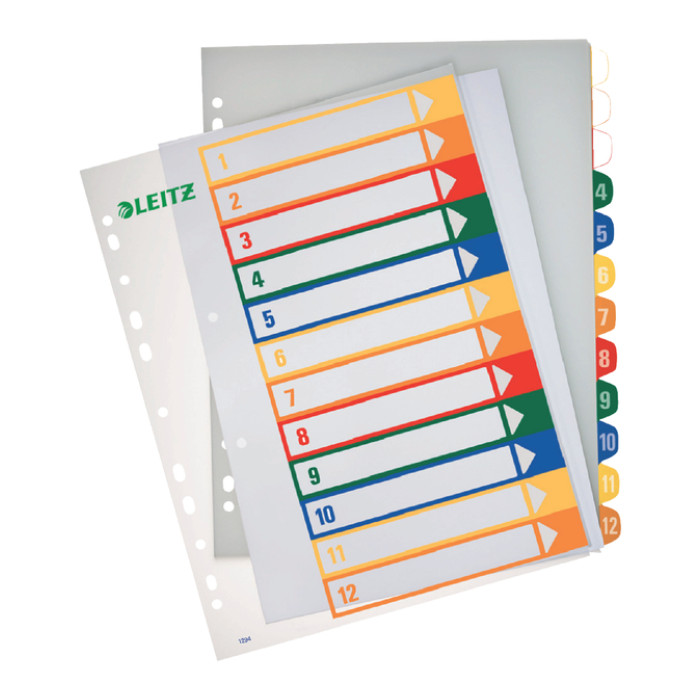 Tabblad Leitz WOW A4+ 11-gaats 1-12 PP assorti