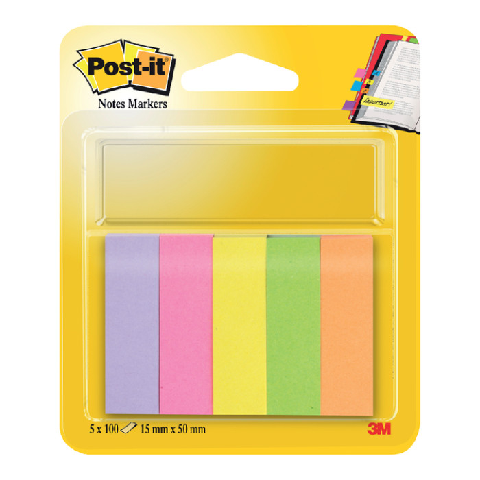 Markeerstrook Post-it 670 15x50mm papier assorti 5x100vel