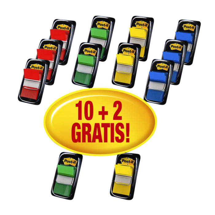 Indextabs Post-it 680 25.4x43.2mm 10+2 gratis assorti 50 tabs per dispenser