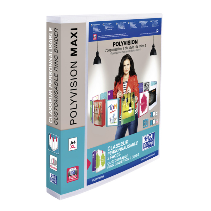 Presentatieringband Oxford Polyvision Maxi A4 XL 4-rings D-mech 25mm transparant