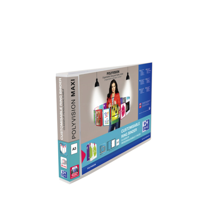 Presentatieringband Oxford Polyvision Maxi A3 dwars 4-rings D-mech 30mm transparant