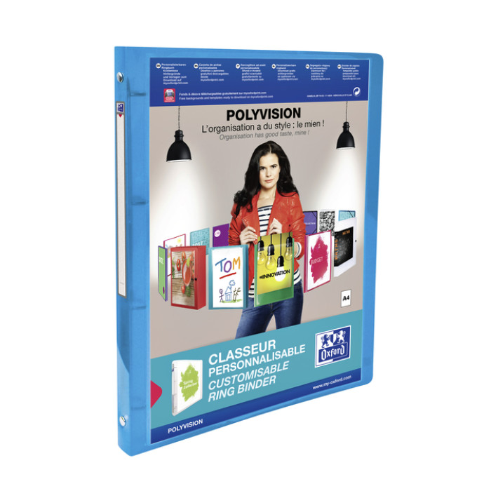 Presentatieringband Oxford Polyvision A4 4-rings O-mech 20mm blauw