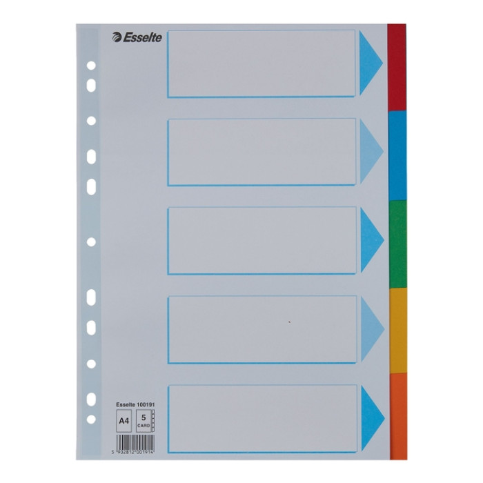 Tabbladen Esselte Standaard A4 5-delig karton 11-rings met voorblad assorti