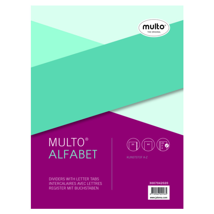 Tabbladen Multo A4 23-gaats 20-delig A-Z grijs