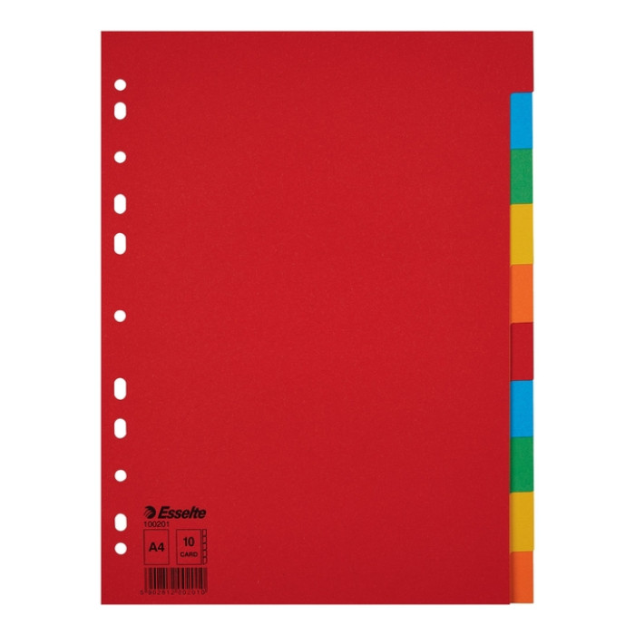 Tabbladen Esselte Economy A4 10-delig karton 11-rings assorti