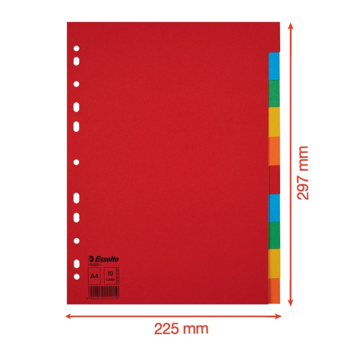 Tabbladen Esselte Economy A4 10-delig karton 11-rings assorti
