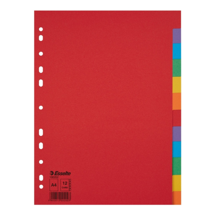 Tabbladen Esselte Economy A4 12-delig karton 11-rings assorti