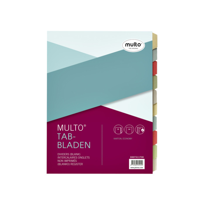 Tabbladen Multo A4 23-gaats 10-delig karton assorti
