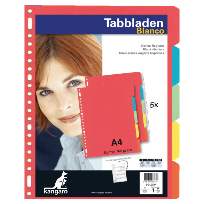 Tabbladen Kangaro 23-gaats PE405M 5-delig assorti karton