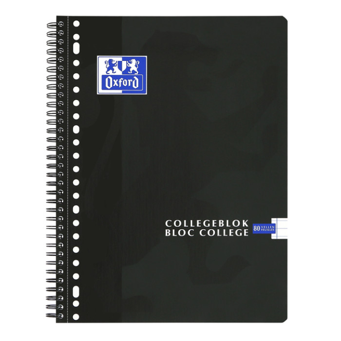 Collegeblok Oxford School A4+ lijn 23-gaats 160 pagina's 80gr zwart