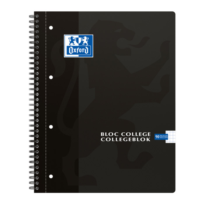 Collegeblok Oxford A4+ ruit 5x5mm 4-gaats 180 pagina's 80gr zwart